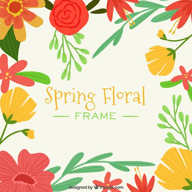 Cadre de printemps floral avec des couleurs chaudes