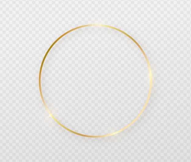 Cadre rond doré avec effets de lumière.