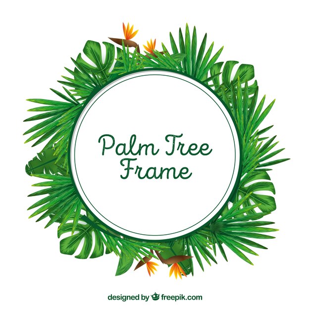 Cadre rond de feuilles de palmier aquarelle