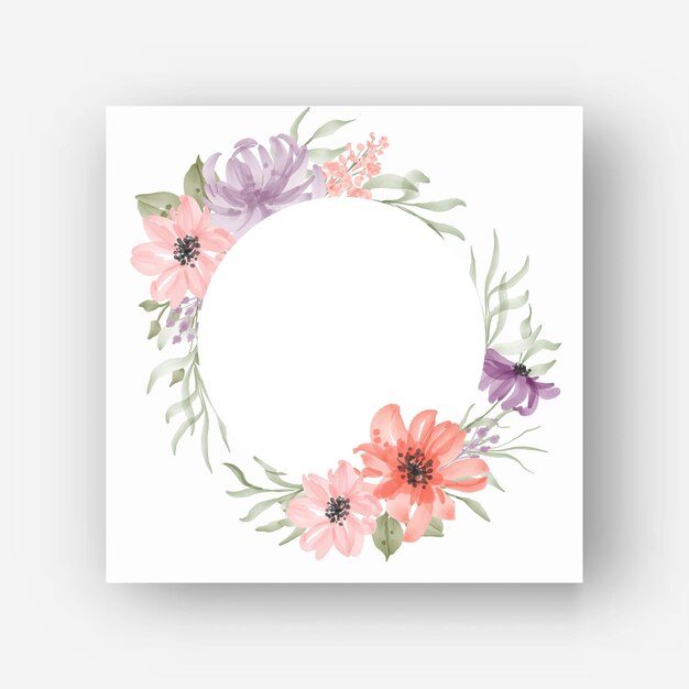 Cadre rond de fleur avec des fleurs d'aquarelle