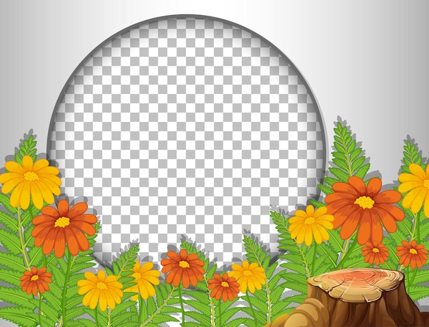 Cadre rond transparent avec modèle de fleurs et de feuilles tropicales