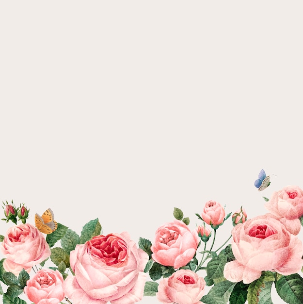 Cadre de roses roses dessinés à la main sur le vecteur de fond beige