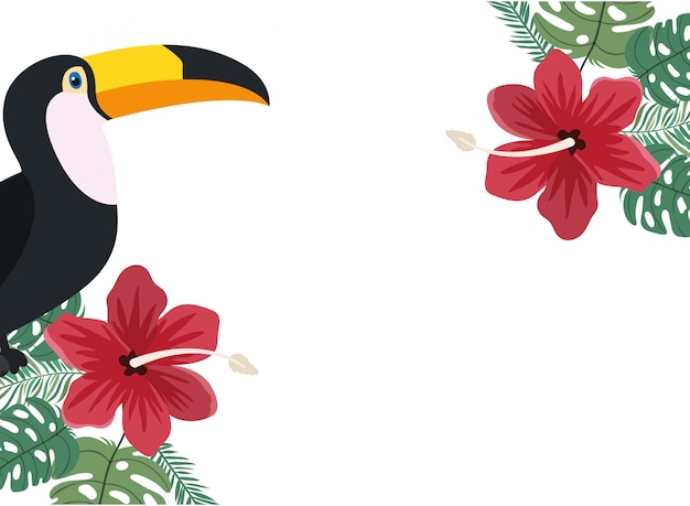 Vecteur gratuit cadre de toucan et fleur d'été