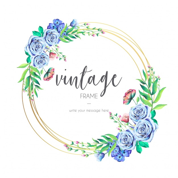 Cadre Vintage Avec Des Fleurs Bleues