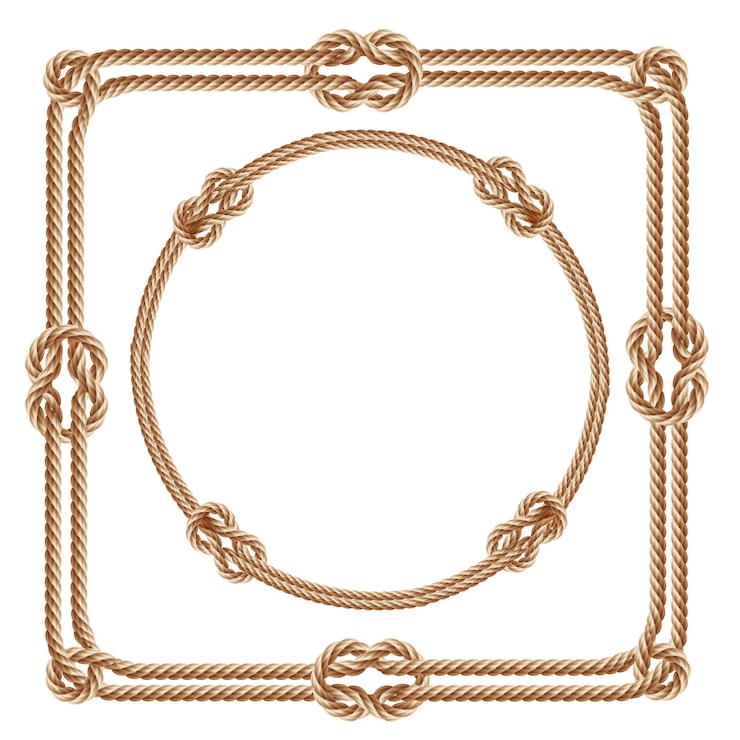 Vecteur gratuit cadres 3d carrés et ronds réalistes, fabriqués à partir de cordes de fibres.