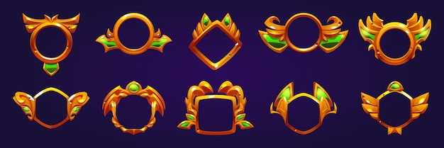 Vecteur gratuit cadres d'avatar de jeu de badges d'or