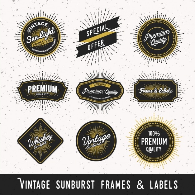 Vecteur gratuit cadres et étiquettes vintage sunburst