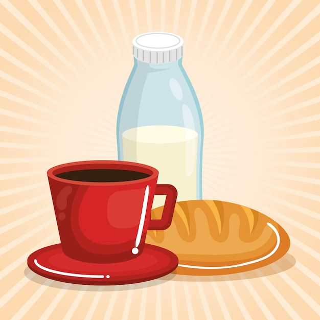 Vecteur gratuit café et lait avec du pain