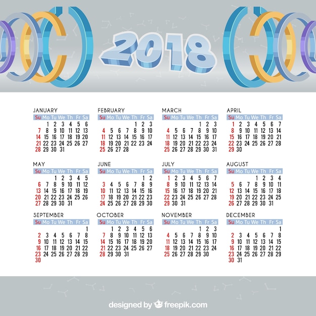 Calendrier 2018 Avec Cercles