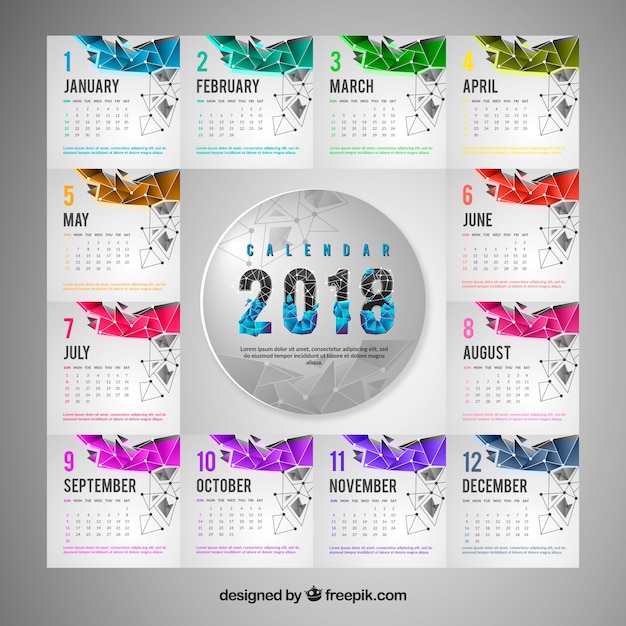 Vecteur gratuit calendrier 2018 des formes polygonales