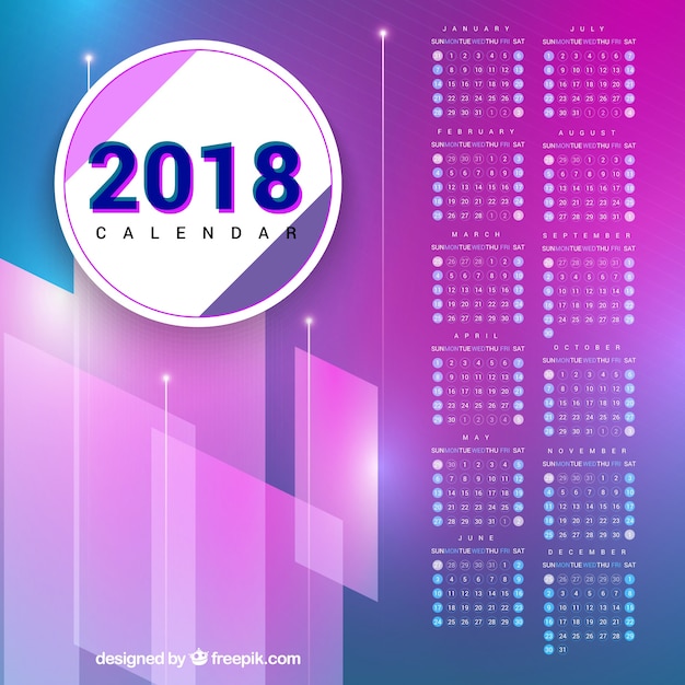 Vecteur gratuit calendrier 2018 moderne en violet