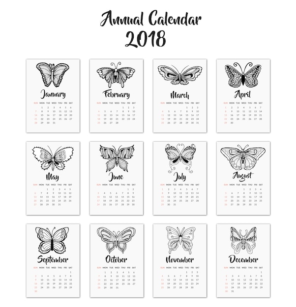 Calendrier 2018 Avec Papillons