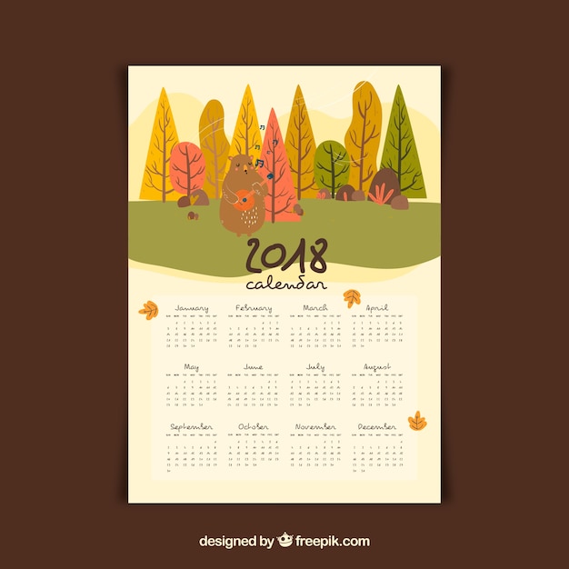 Vecteur gratuit calendrier 2018 de paysage mignon