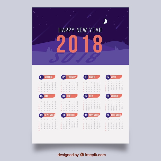 Calendrier 2018 Avec Paysage De Nuit