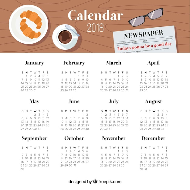 Vecteur gratuit calendrier 2018