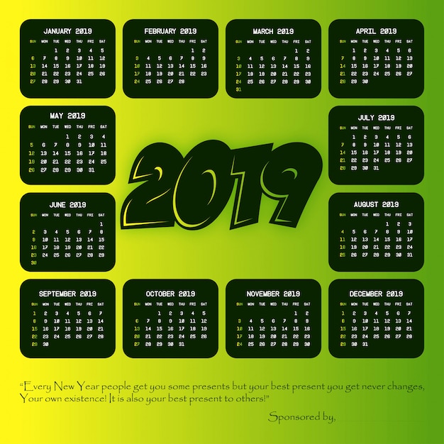 Vecteur gratuit calendrier 2019 avec vecteur de design créatif