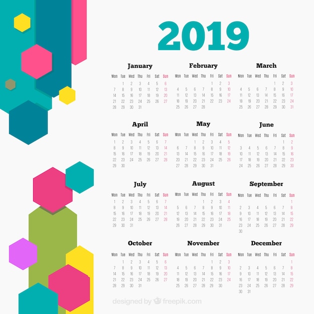 Vecteur gratuit calendrier 2019