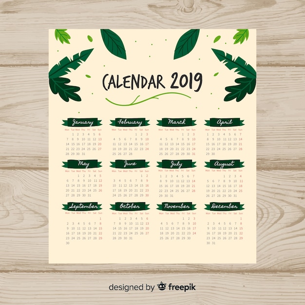 Vecteur gratuit calendrier 2019