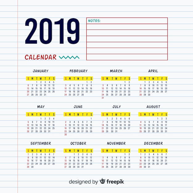 Vecteur gratuit calendrier 2019