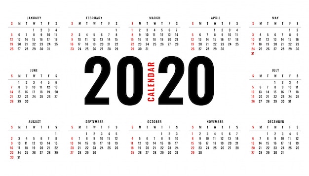 Vecteur gratuit calendrier 2020