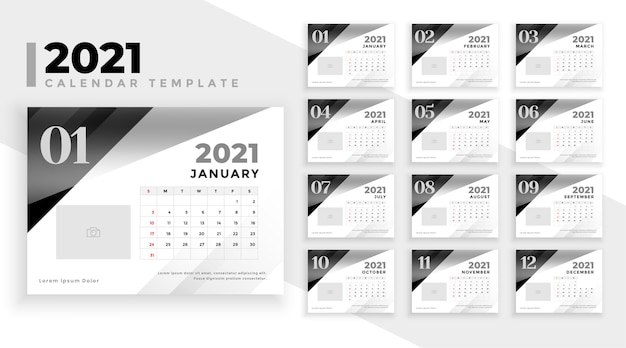 Calendrier 2021 En Noir Et Blanc