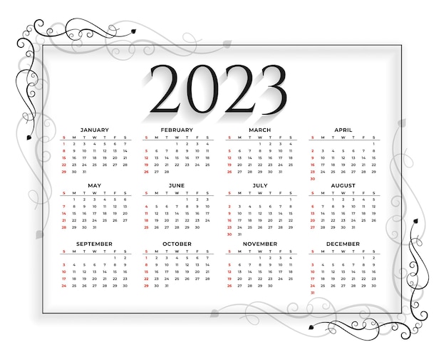 Calendrier 2023 élégant Pour La Papeterie Professionnelle