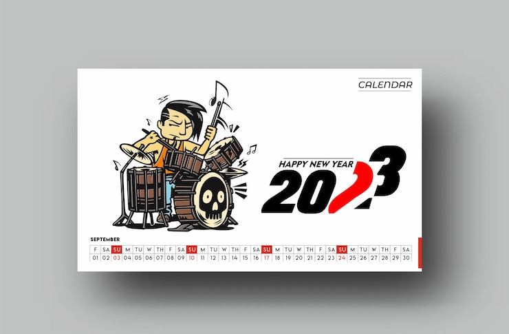 Vecteur gratuit calendrier 2023 happy new year septembre design pattern