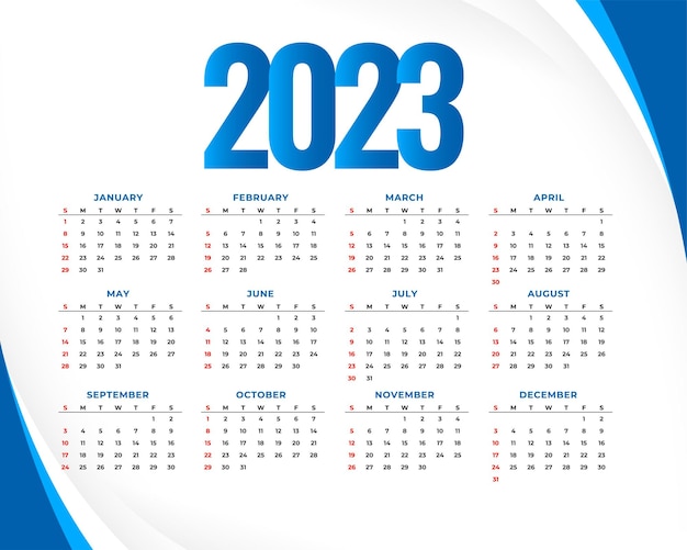 Vecteur gratuit calendrier 2023 simple pour la conception des organisateurs d'événements