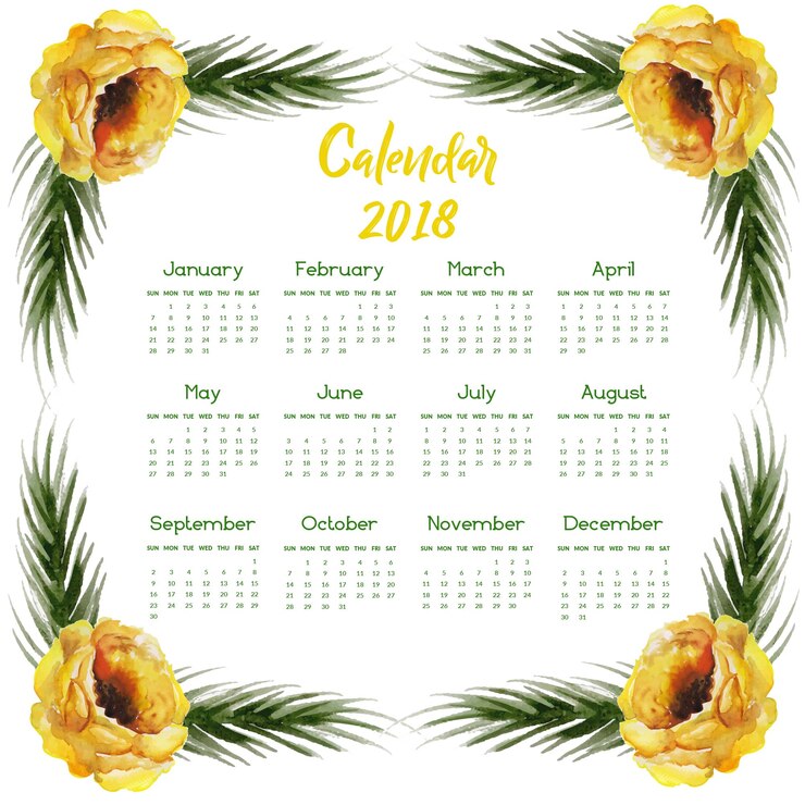 Vecteur gratuit calendrier annuel floral 2018