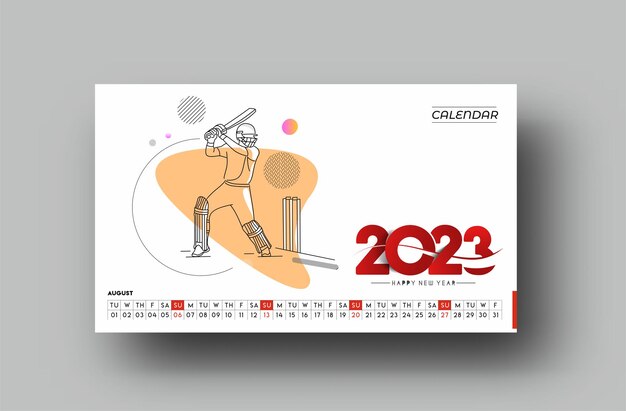 Calendrier Août 2023 Happy New Year Design