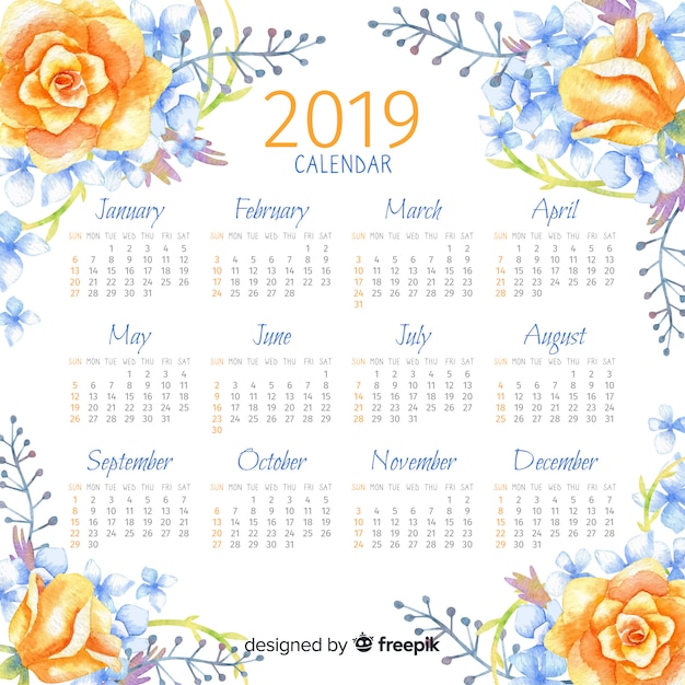 Calendrier Aquarelle 2019