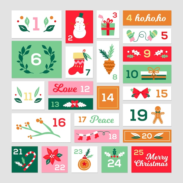 Vecteur gratuit calendrier de l'avent au design plat
