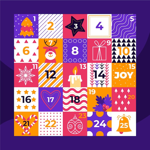 Calendrier De L'avent Coloré Au Design Plat