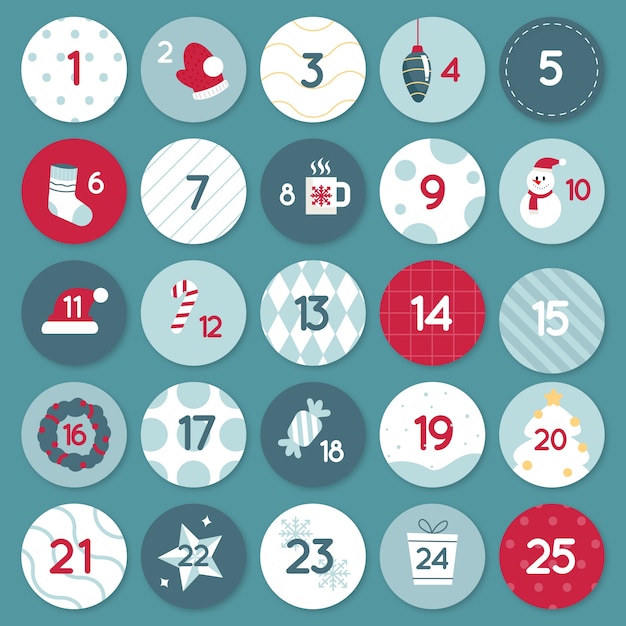 Vecteur gratuit calendrier de l'avent design plat