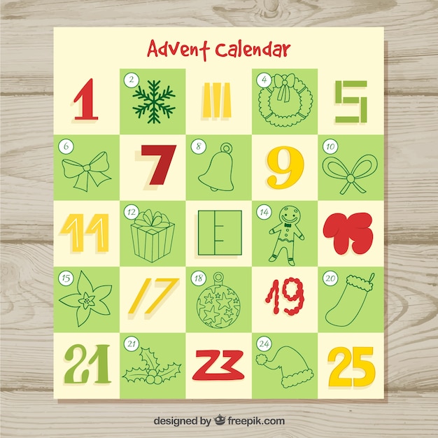 Calendrier De L'avent En Vert, Rouge Et Jaune