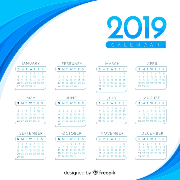 Vecteur gratuit calendrier bleu 2019