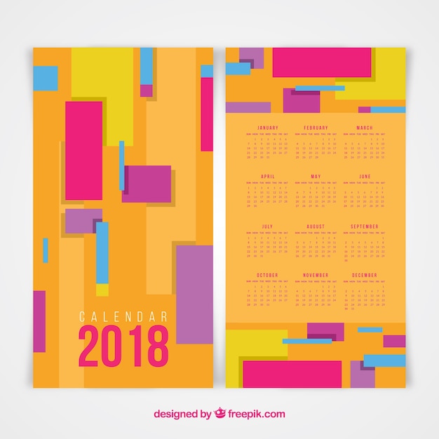 Calendrier coloré de 2018