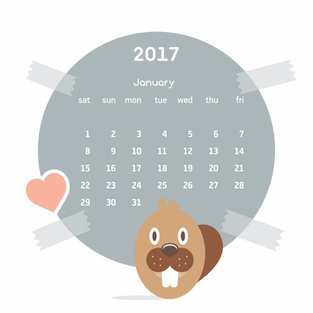 Vecteur gratuit calendrier coloré avec un castor