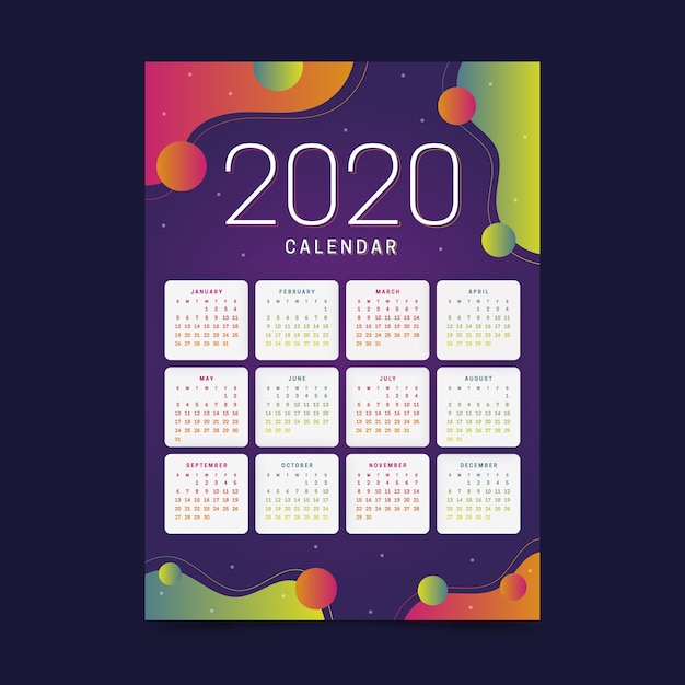 Calendrier Coloré Du Nouvel An 2020