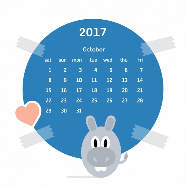 Vecteur gratuit calendrier coloré avec un hippopotamus