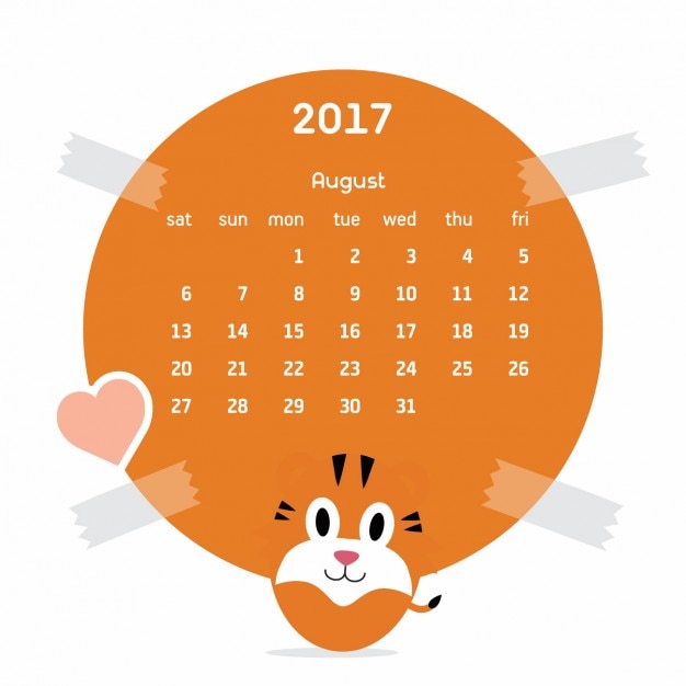 Vecteur gratuit calendrier coloré avec un tigre