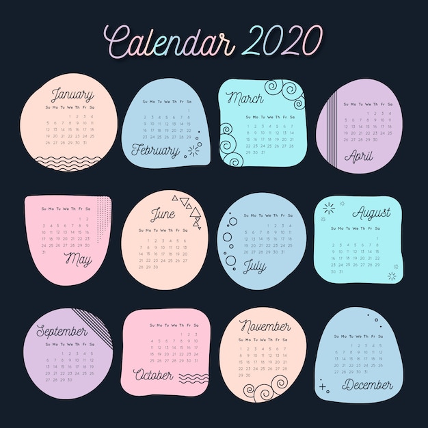 Vecteur gratuit calendrier couleurs pastel pour modèle 2020