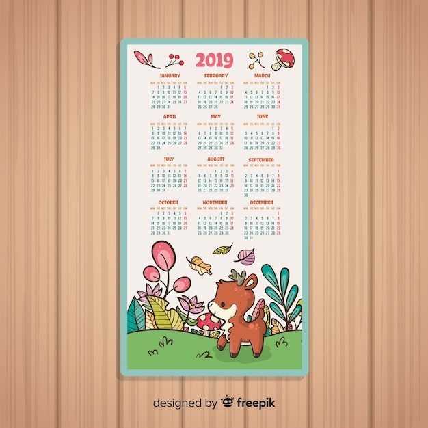 Vecteur gratuit calendrier du nouvel an 2019 dessiné à la main