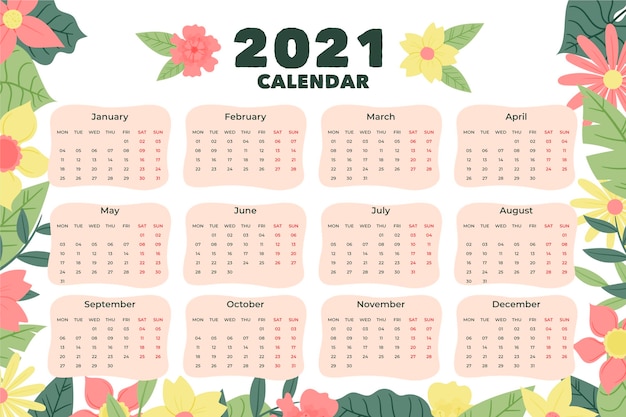 Vecteur gratuit calendrier du nouvel an 2021 dessiné à la main