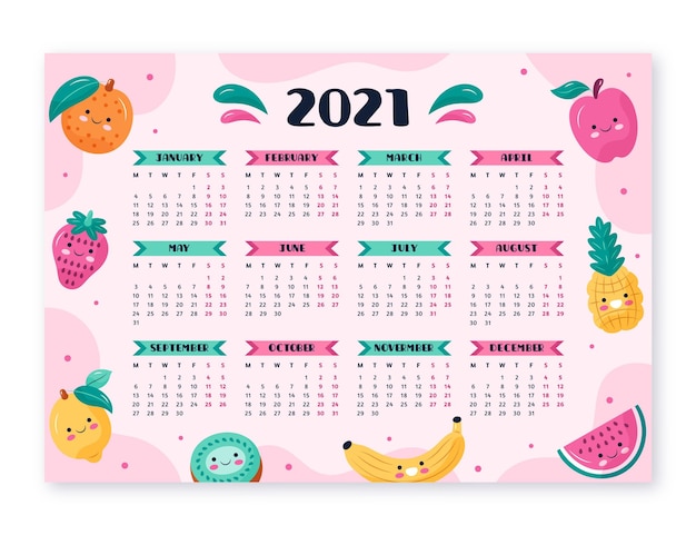 Vecteur gratuit calendrier du nouvel an 2021 dessiné à la main