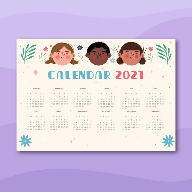 Vecteur gratuit calendrier du nouvel an 2021 dessiné à la main