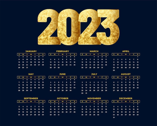 Calendrier Du Nouvel An 2023 Avec Texte étincelant Doré