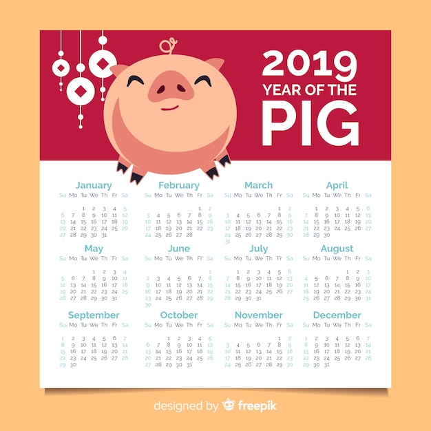 Calendrier Du Nouvel An Chinois Cochon Mignon