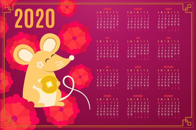 Calendrier du nouvel an chinois design plat