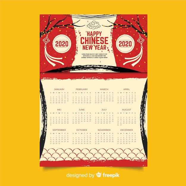 Calendrier Du Nouvel An Chinois Dessiné à La Main